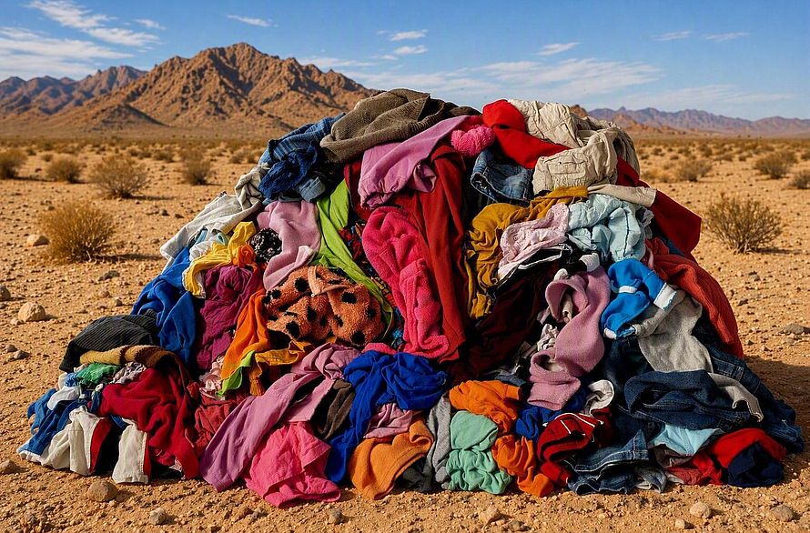 Montage: Pile of Textile Waste in a Desert